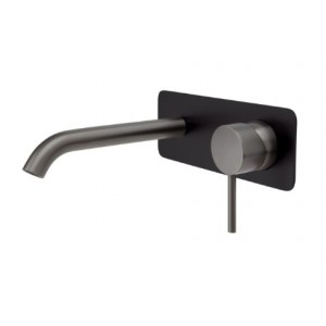 Kaya Wall Basin/Bath Mixer Set, Gun Metal, Matte Black Square Plate, 160mm Outlet